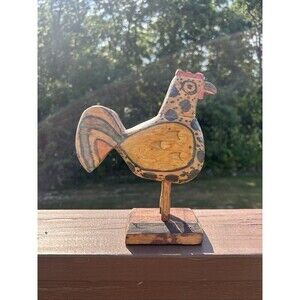 Vintage Primitive Carved Wood Folk Art Rooster / Hen Handmade Decorative
